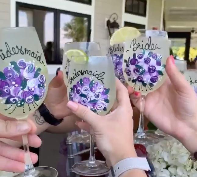 Personalized Bridesmaid Wine Glass Hand Painted