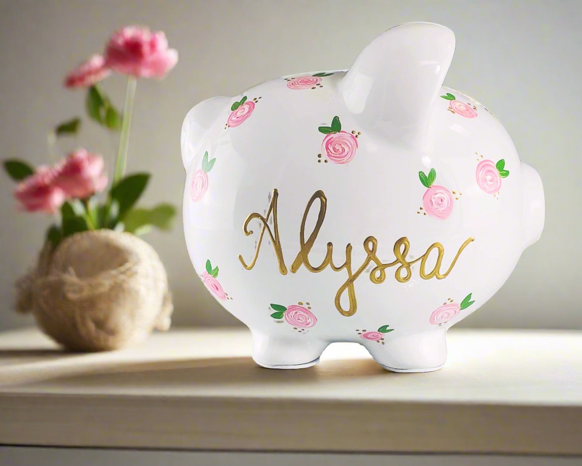 Personalized Pink Ombre Piggy Bank for Girls, store Custom Piggy Bank, Pink Piggy Bank, 1st Birthday Gift Girls