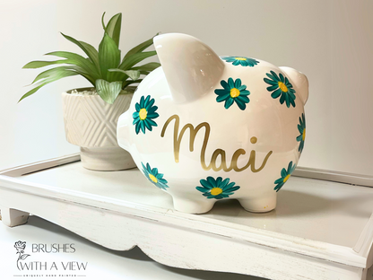 Large Daisy Piggy Bank, Baby Girl Gift, Personalized Piggy Bank for Girls, Baby Girl Baby Shower Gift, 1st Birthday Gift Girls