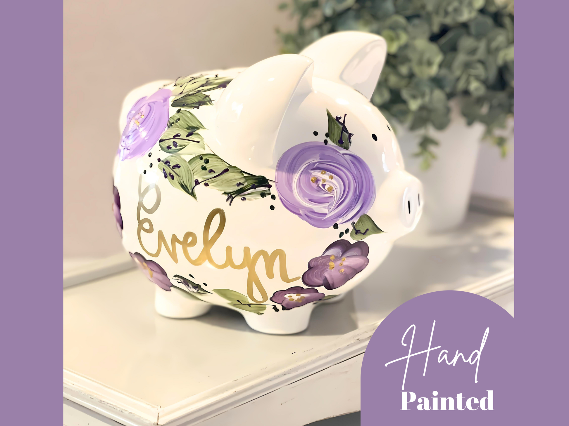 purple hand painted piggy bank girls custom personalized high quality