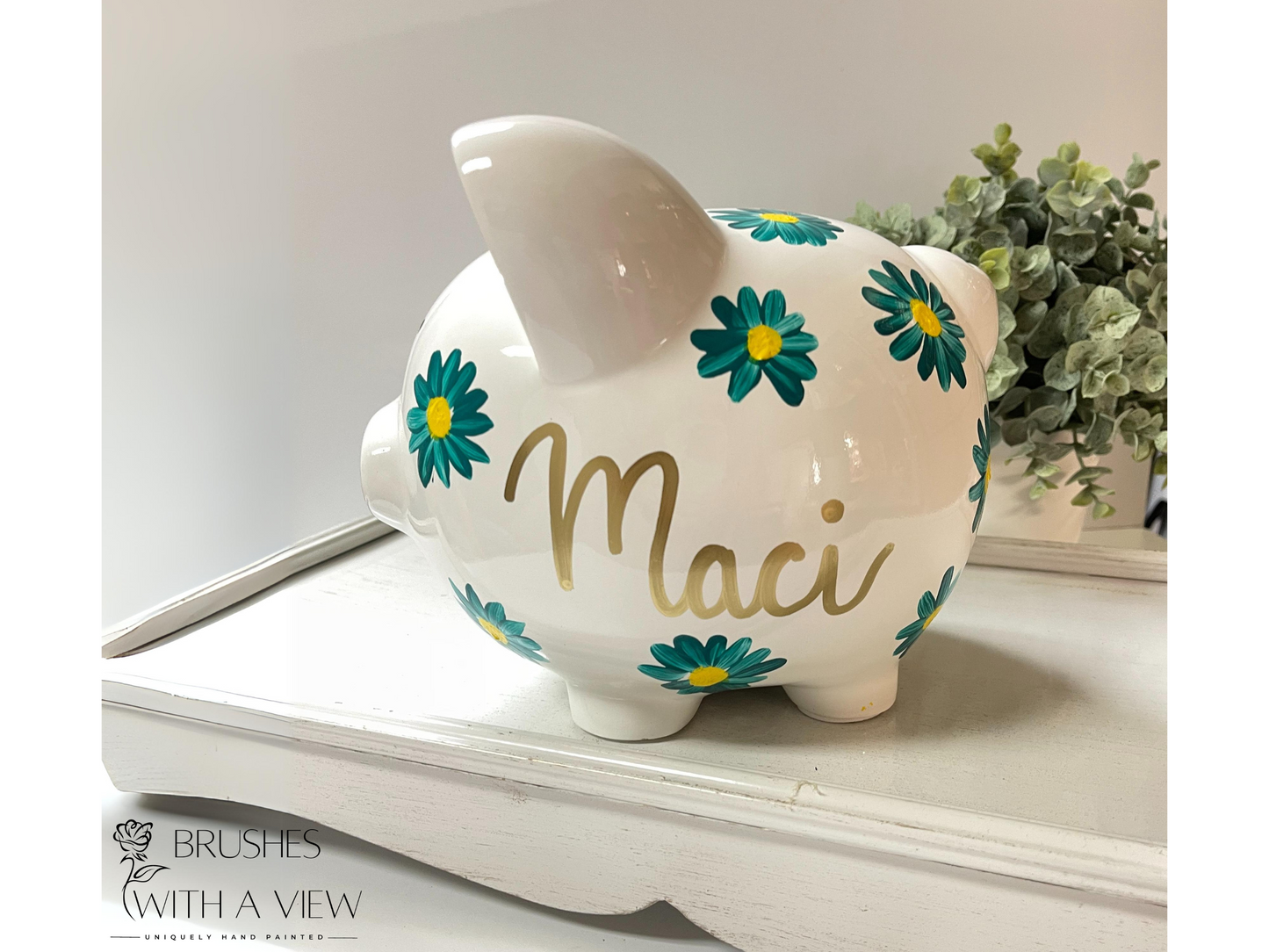 Large Daisy Piggy Bank, Baby Girl Gift, Personalized Piggy Bank for Girls, Baby Girl Baby Shower Gift, 1st Birthday Gift Girls