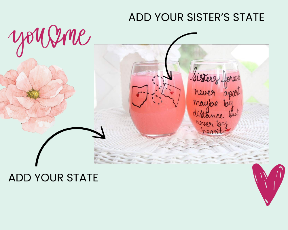 Sisters forever never apart quote, Hand Painted Wine Glasses Custom and Personalized, Hand Painted