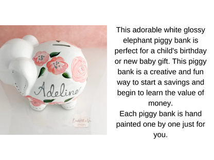 Boho Painted Peach Elephant Piggy Bank, Baby Girl Gift, Personalized Piggy Bank for Girls