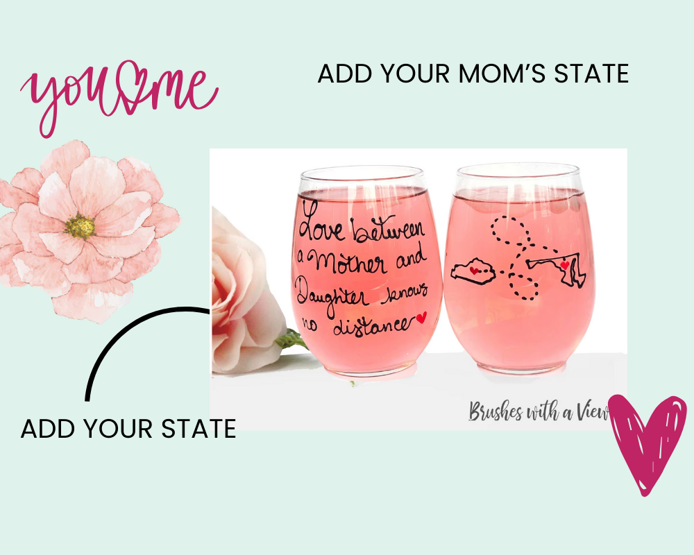 Mother Daughter Long Distance Quotes - Painted Wine Glass