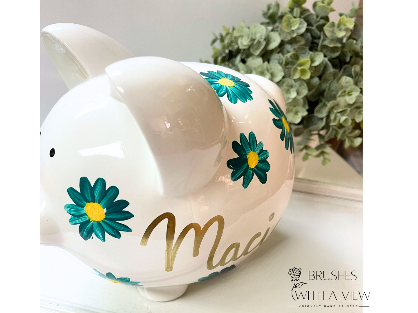 Large Daisy Piggy Bank, Baby Girl Gift, Personalized Piggy Bank for Girls, Baby Girl Baby Shower Gift, 1st Birthday Gift Girls