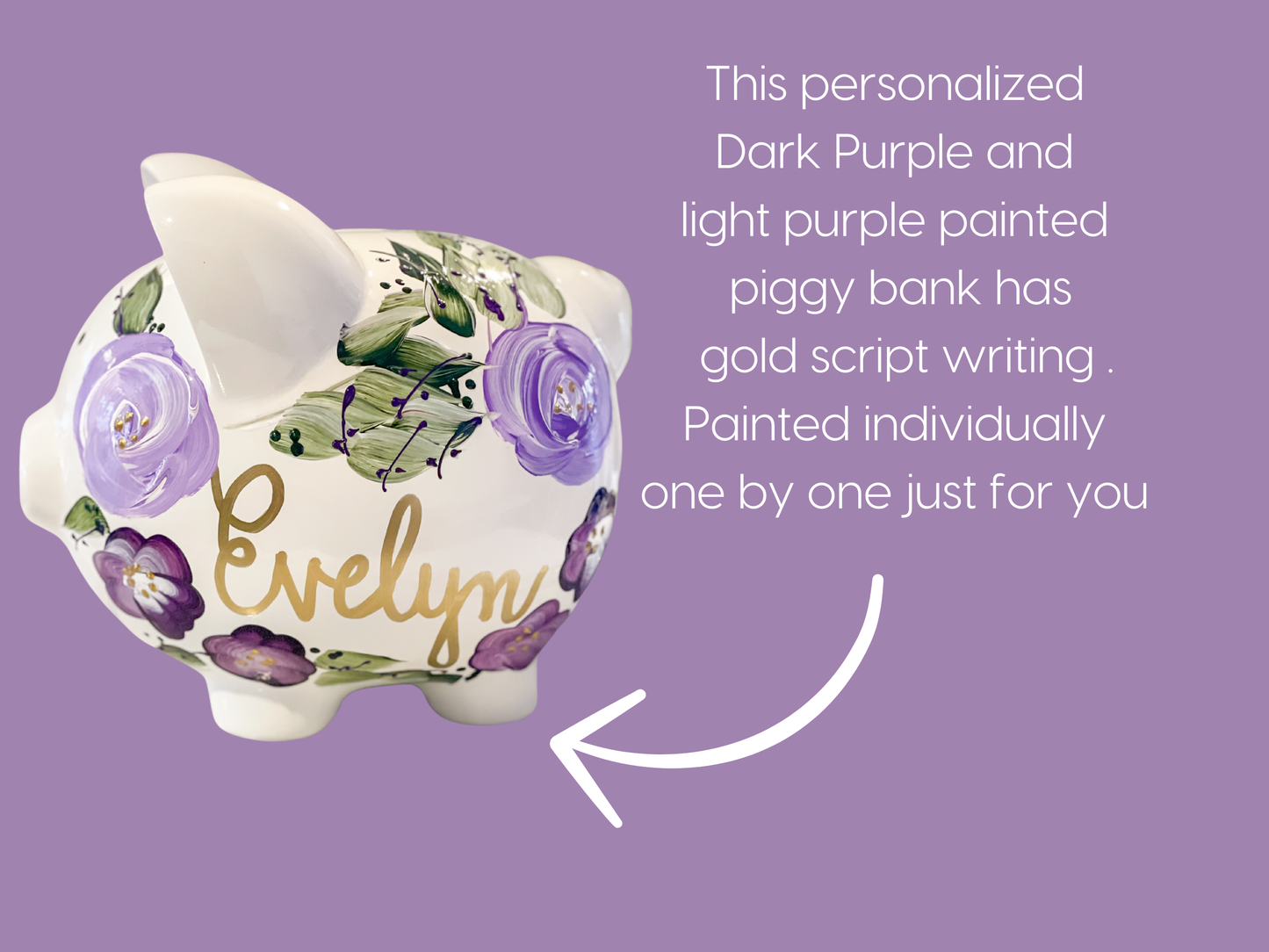 purple hand painted piggy bank girls custom personalized high quality