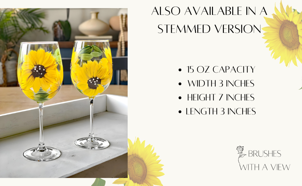 Hand Painted Sunflower Stemless Wine Glasses - Perfect Gift for Sunflower Lovers - Ideal for Home Kitchen Decor