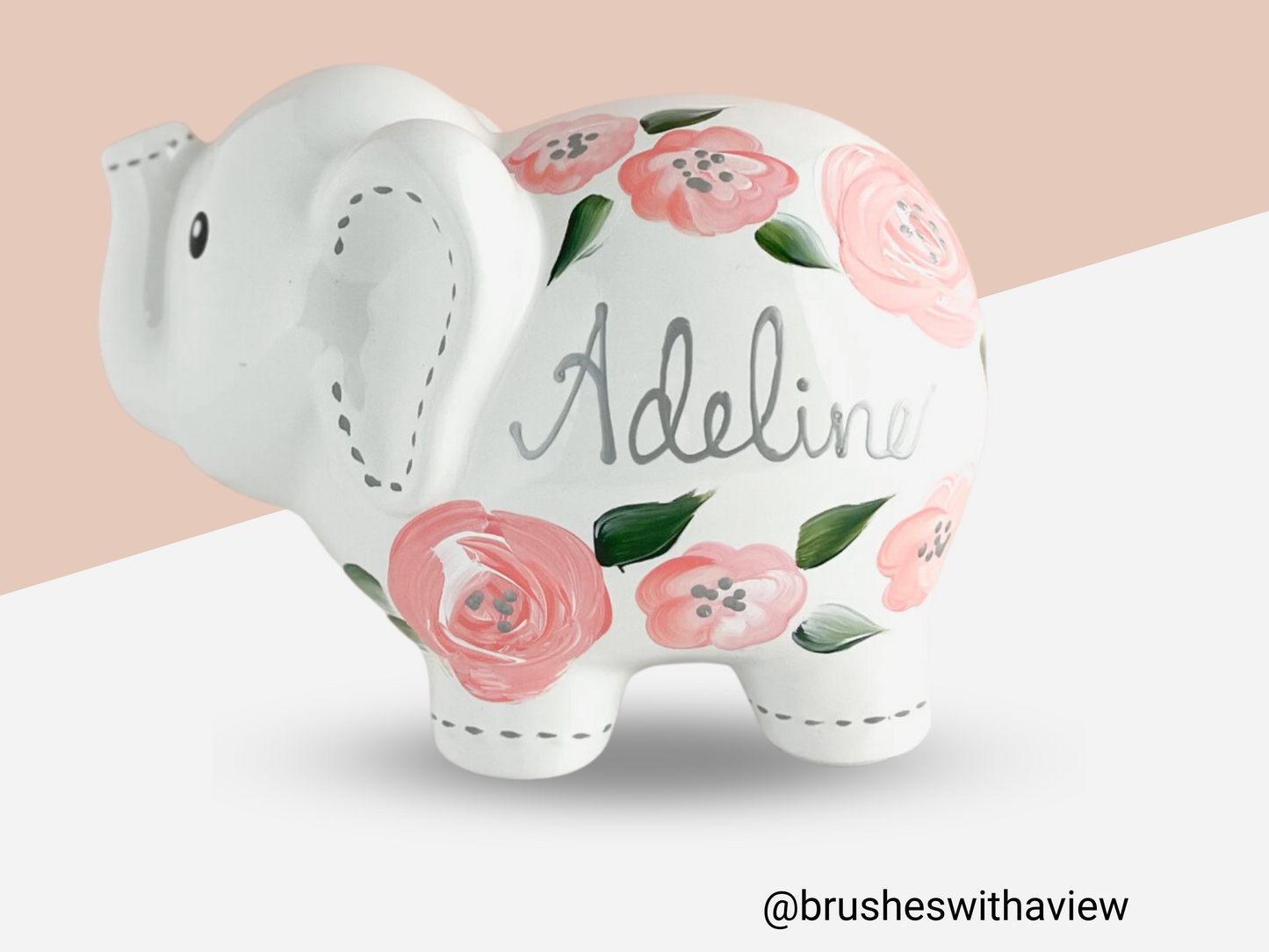 Boho Painted Peach Elephant Piggy Bank, Baby Girl Gift, Personalized Piggy Bank for Girls