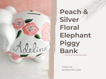 Boho Painted Peach Elephant Piggy Bank, Baby Girl Gift, Personalized Piggy Bank for Girls