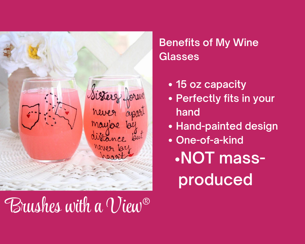 Sisters forever never apart quote, Hand Painted Wine Glasses Custom and Personalized, Hand Painted