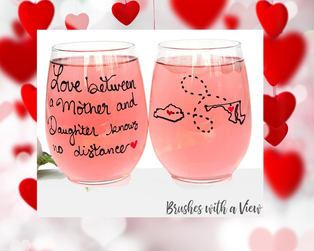 Mother Daughter Long Distance Quotes - Painted Wine Glass