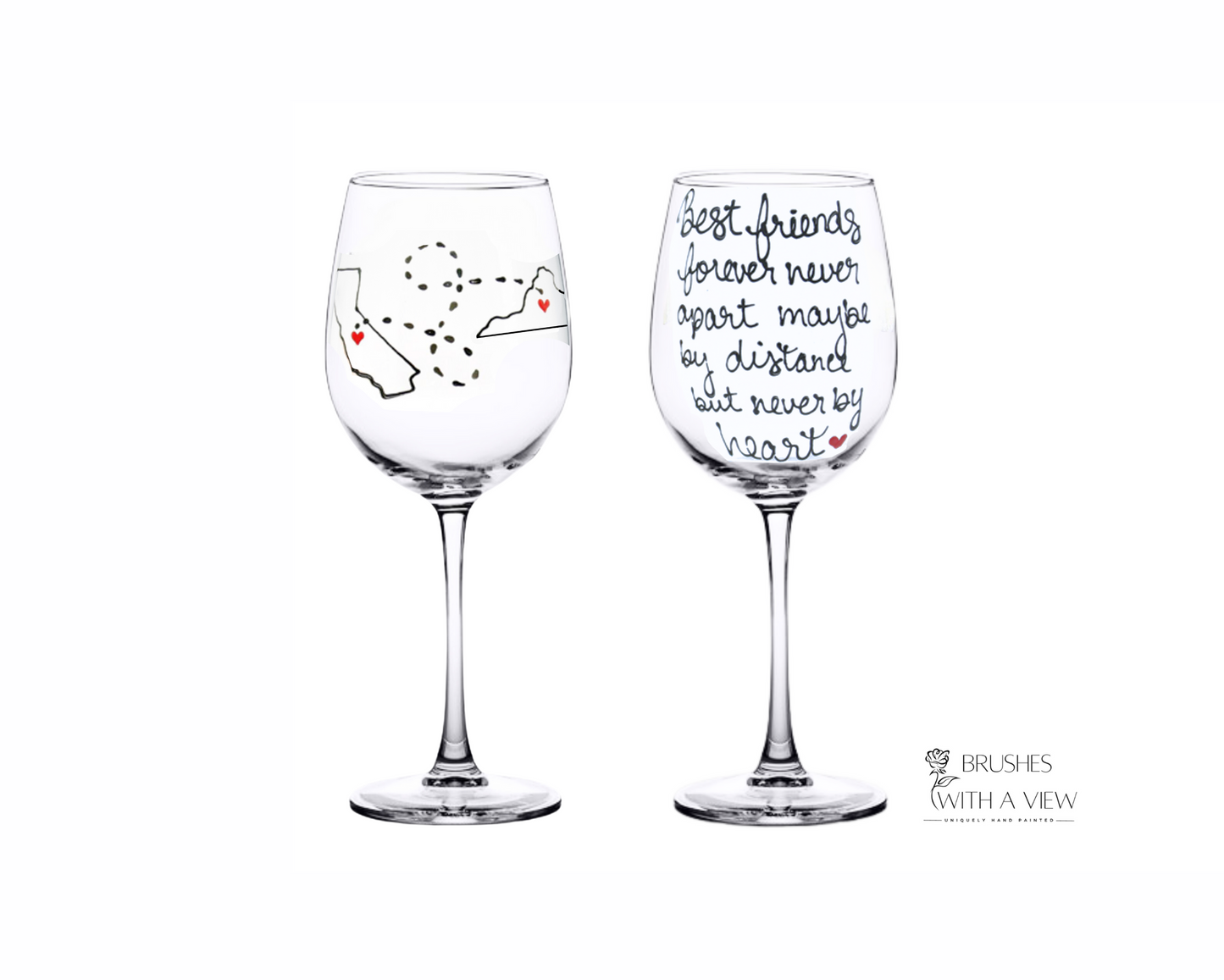 Personalized Long Distance Best Friend Gift, Hand Painted Wine Glass Stemmed or Stemless