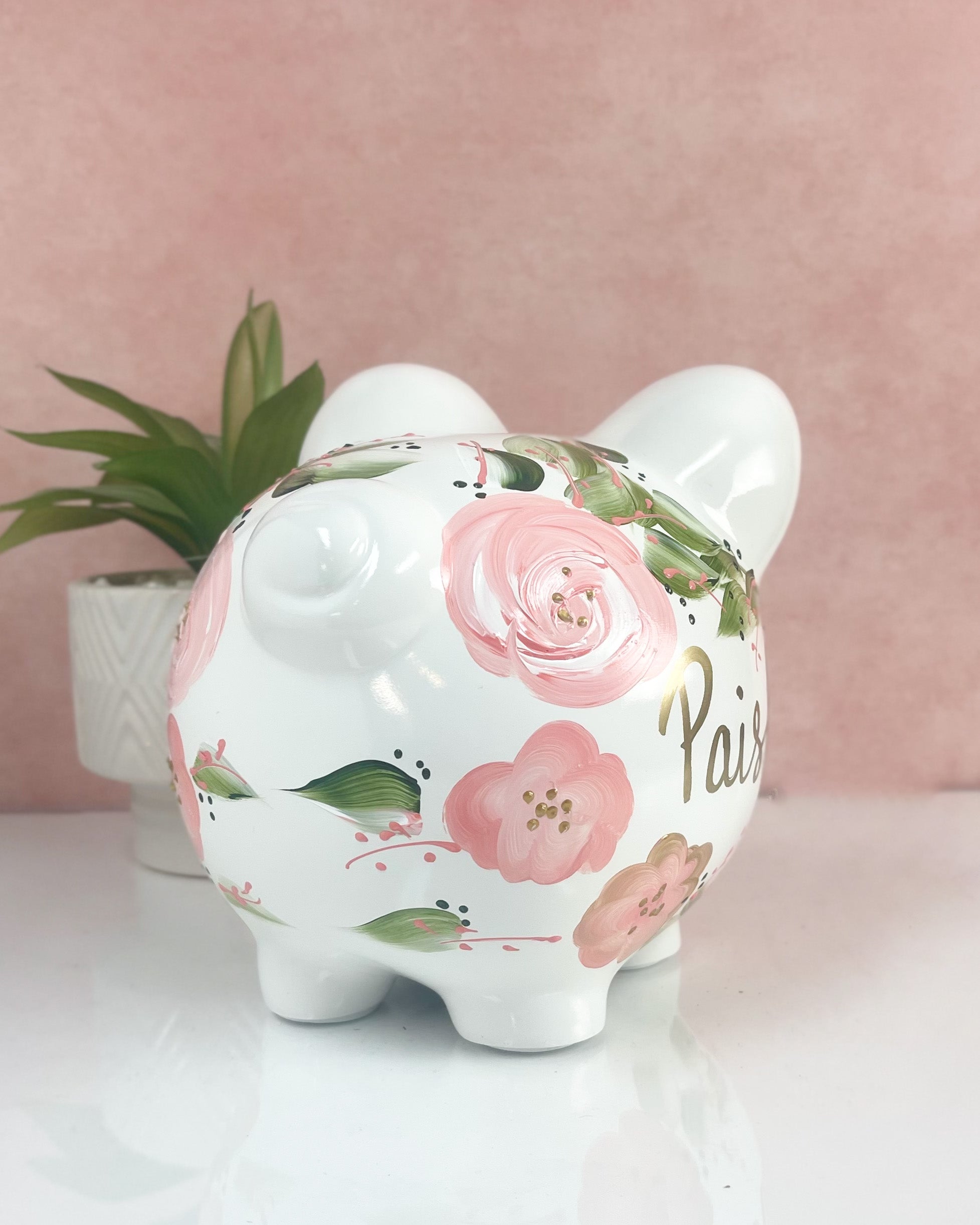 Custom Hand Painted || Large Personalized Baptism Piggy Bank || Gray || Baby Pink || Chevron || Floral || Hearts || 8.5 hotsell x 7 x 6.5 inches