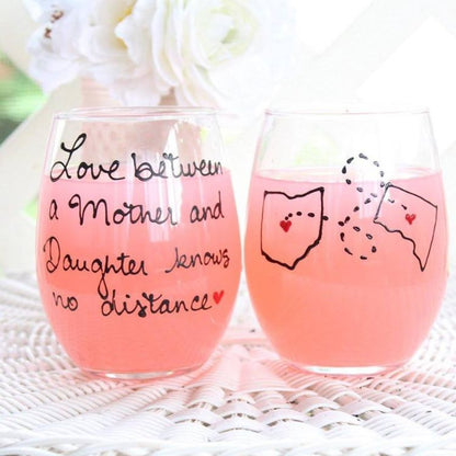 Long Distance Friendship Wine Glass - Hand Painted