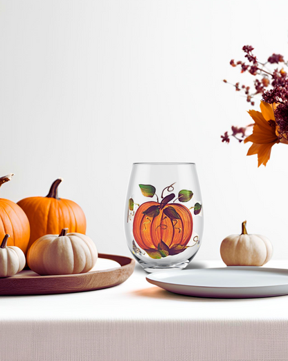 Painted Fall Themed Wine Glass, Pumpkin Wine Glasses, Thanksgiving Themed Wine Glasses, Stemless or Stemmed