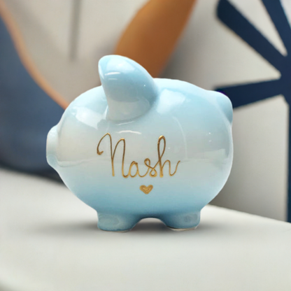 Personalized Blue Ombre Ceramic Piggy Bank for Boys