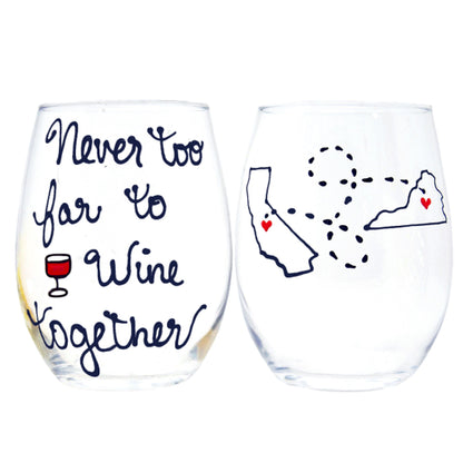 Long Distance Friendship Wine Glass - Hand Painted