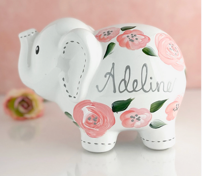 boho painted peach elephant piggy bank baby gift gift personalized piggy bank for girls  