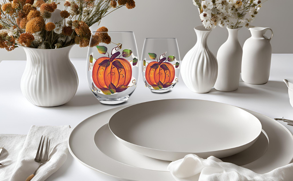 Painted Fall Themed Wine Glass, Pumpkin Wine Glasses, Thanksgiving Themed Wine Glasses, Stemless or Stemmed