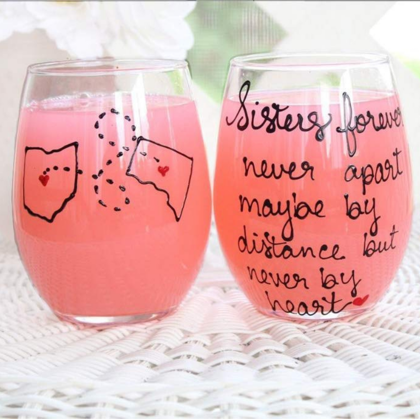 Long Distance Friendship Wine Glass - Hand Painted