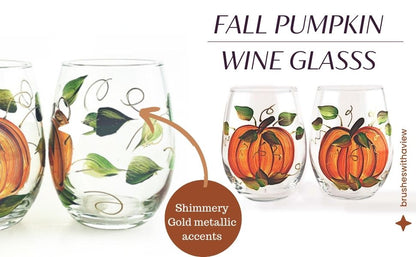 Painted Fall Themed Wine Glass, Pumpkin Wine Glasses, Thanksgiving Themed Wine Glasses, Stemless or Stemmed