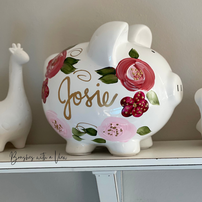 hand painted personalized piggy bank for for girls 