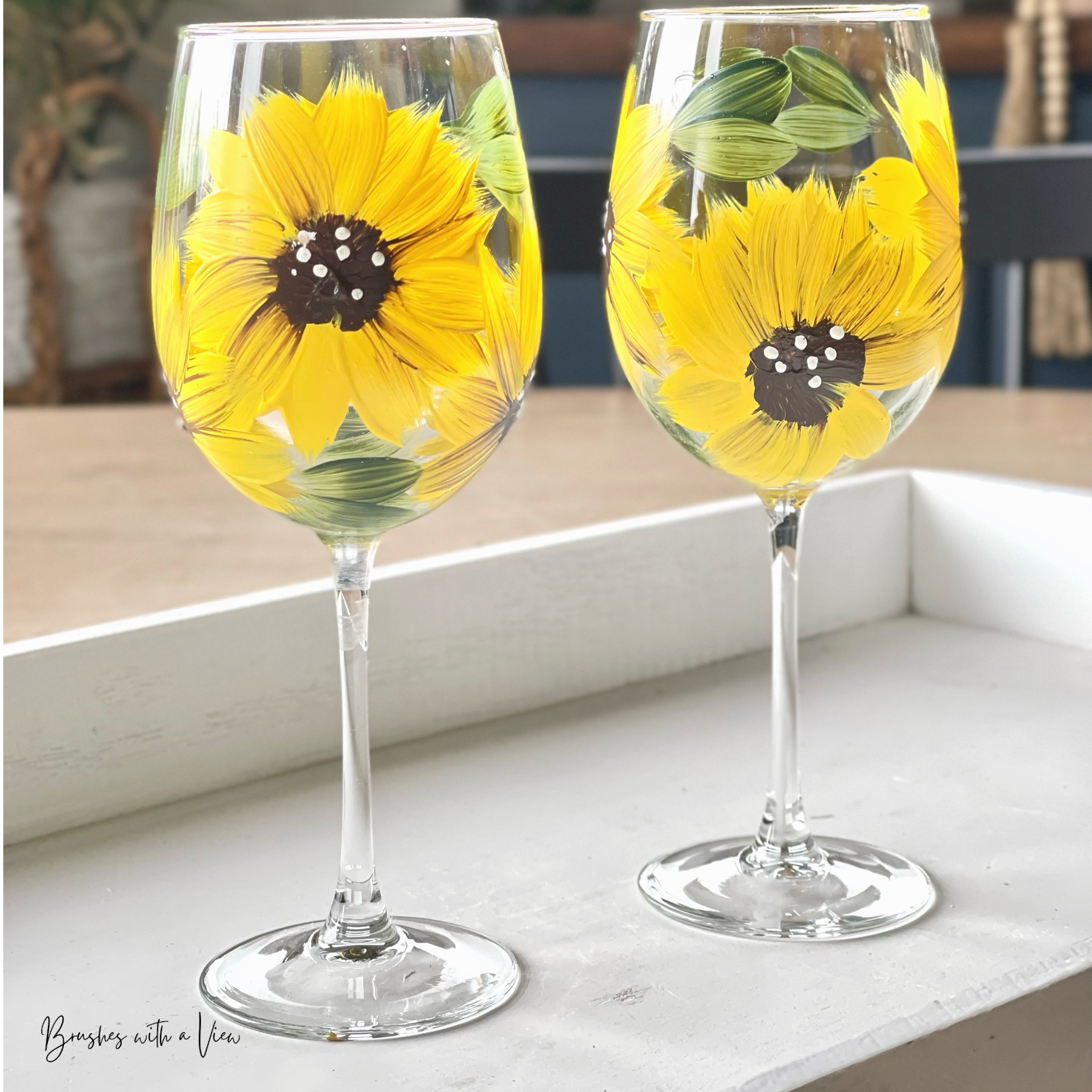 Sunflower Wreath Stemless Wine Glass Set