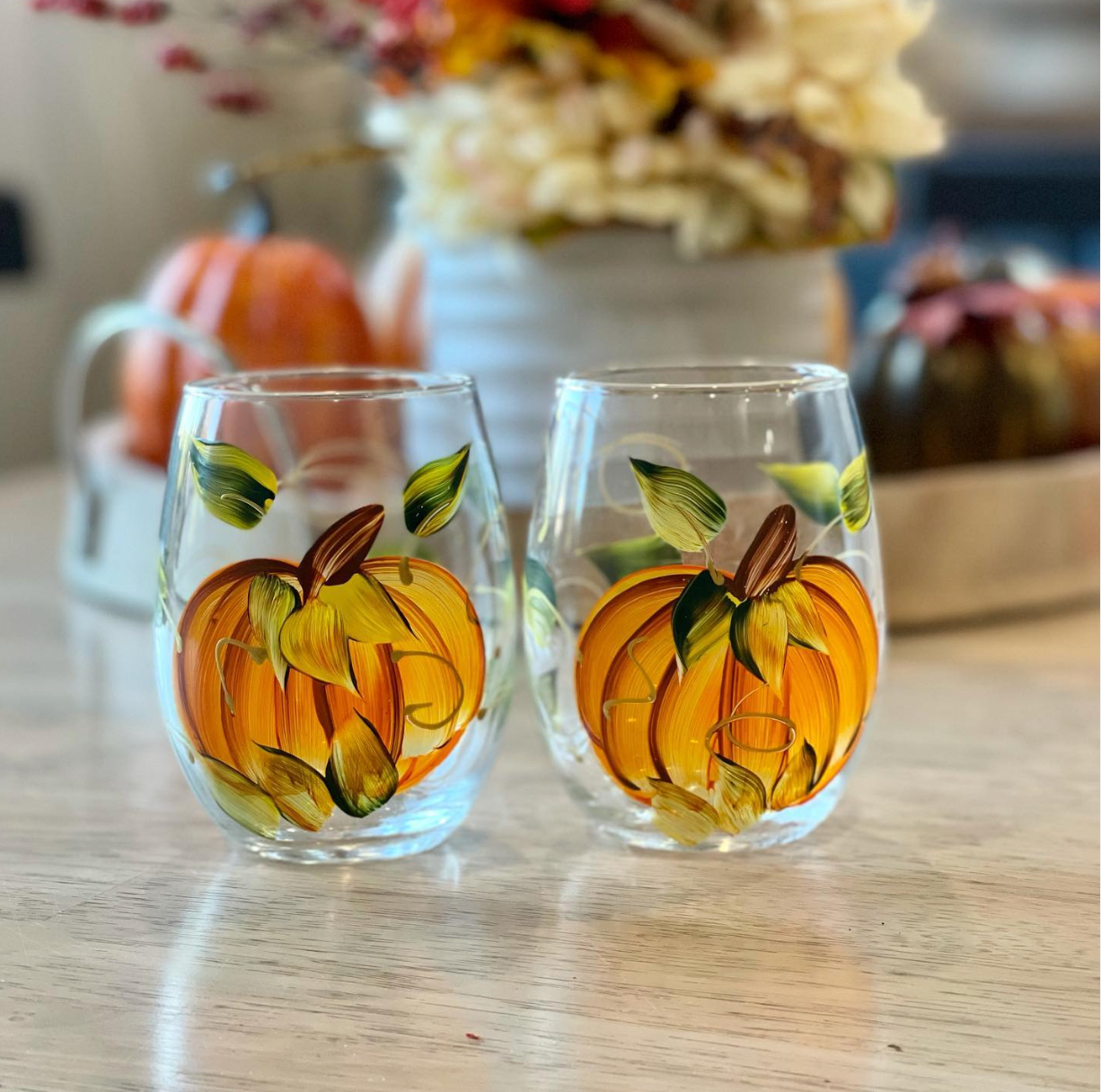 Hand Painted Wine Glasses Orange Essential Oil Beeswax & Hemp Candles –  Point Unbroken