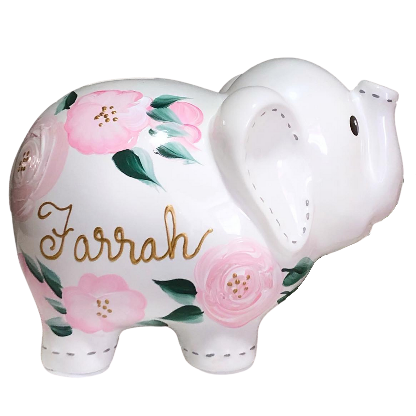 Personalized Elephant Piggy Bank, Pink Floral Baby Girl 