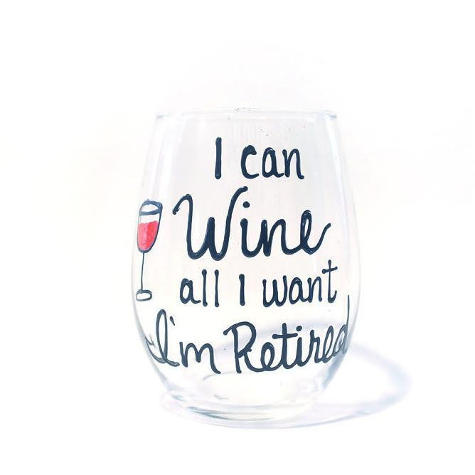 Retirement Gift for Women, Hand Painted Retirement Wine Glass 