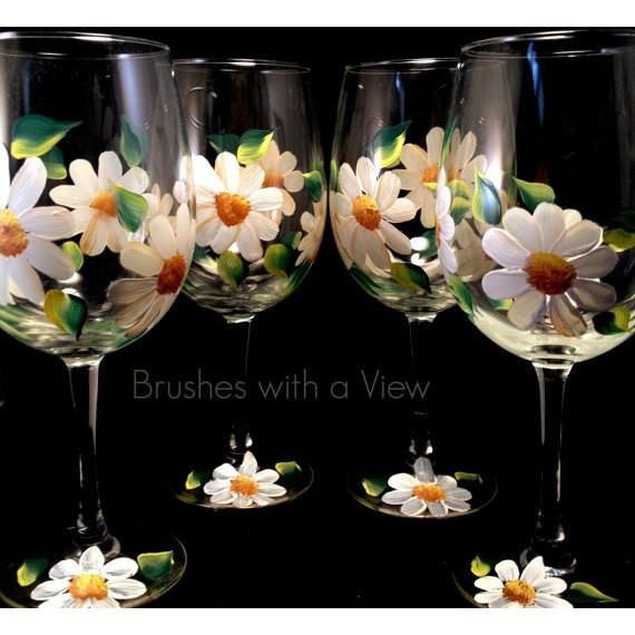 Stemless Painted Daisy Wine Glass  Painted Daisy Wine Glasses – Jersey Art  Glass