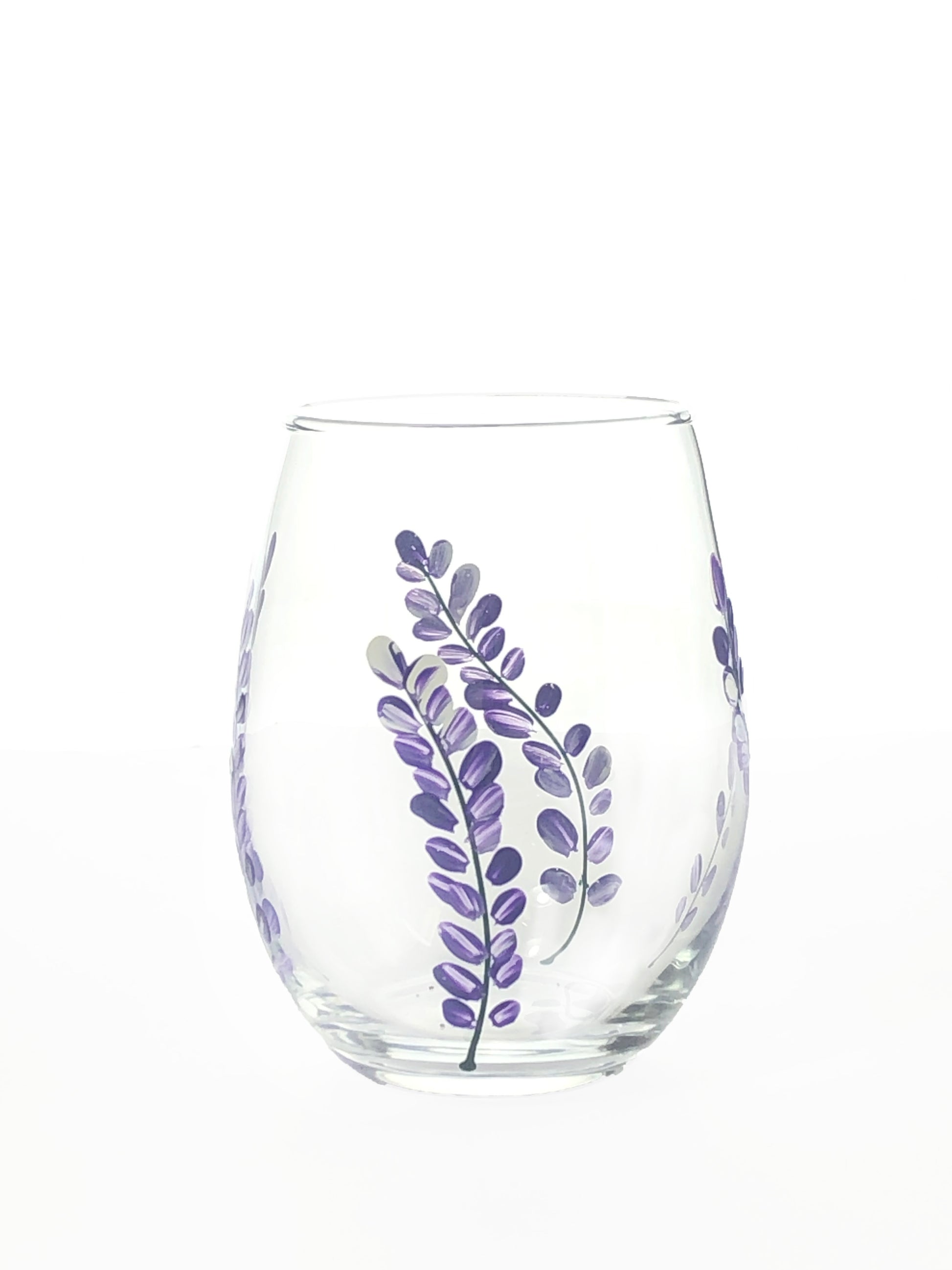 Lavender flower Stemless Wine Glasses -  Set of 4 - Hand Painted 