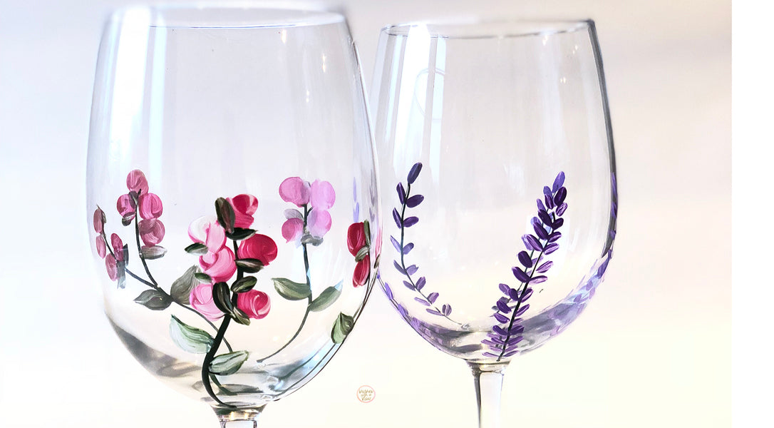 Neutral Colorful Floral Personalized Stemless Wine Glass