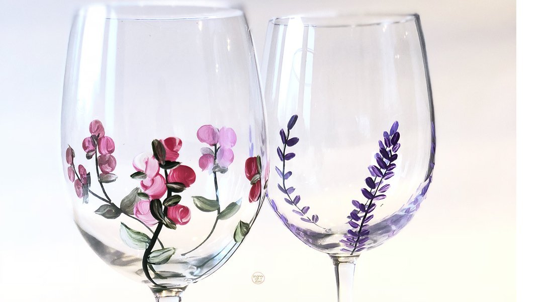 Mixed Flower Wine Glasses, Set of 4, Stemmed Wine Glasses 