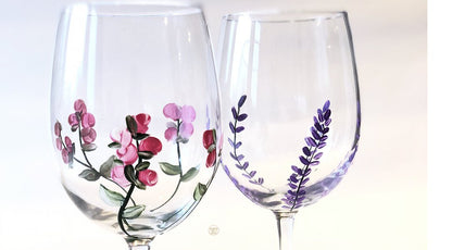 Mixed Flower Wine Glasses, Set of 4, Stemmed Wine Glasses 